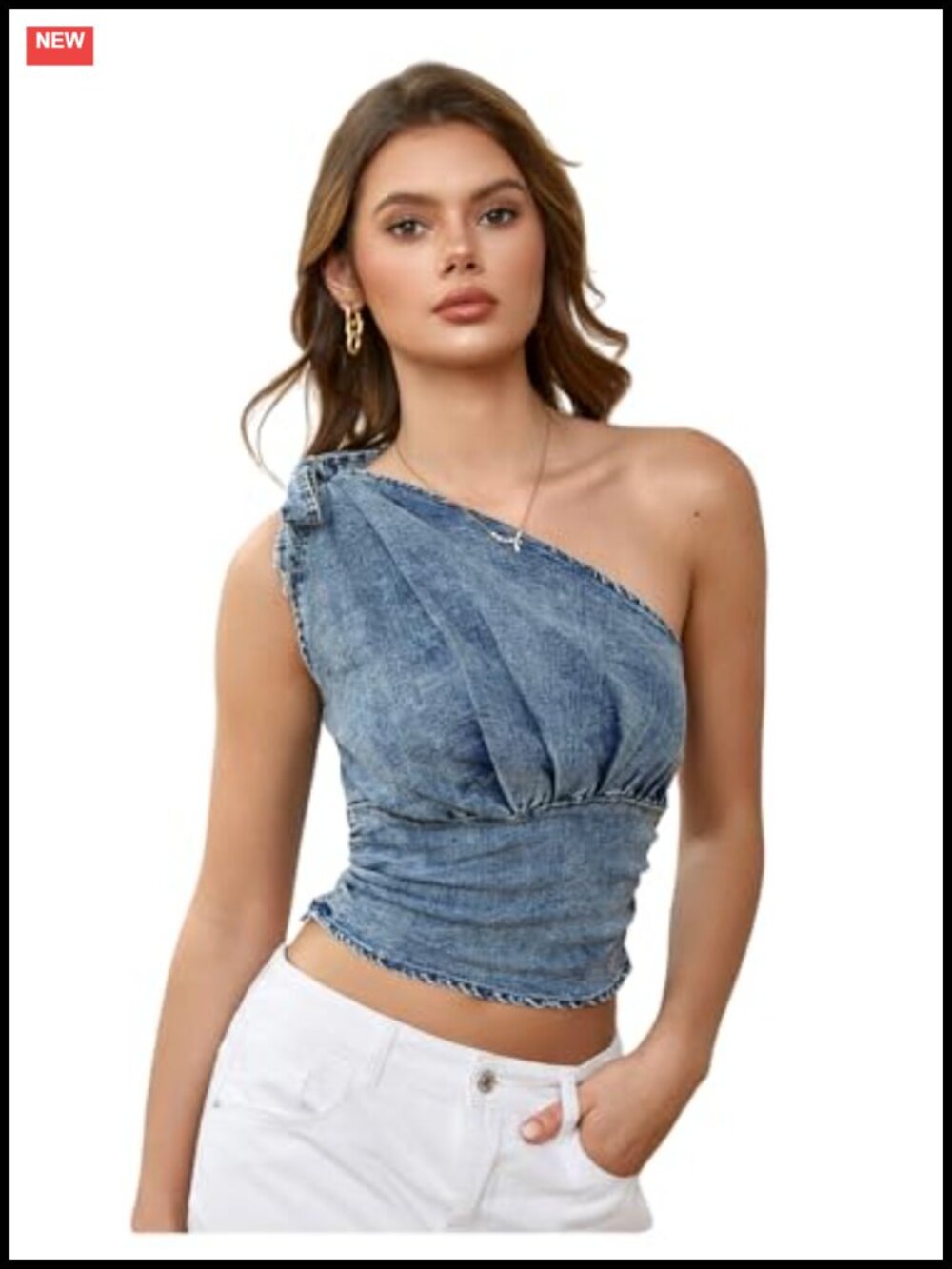 Sleeveless Denim Cami Jean Vest Bustier Crop Tank Tops Asymmetrical Bow Knot